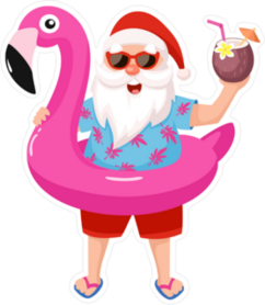Santa Claus In Inflatable Flamingo Sticker