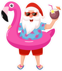 Santa Claus In Inflatable Flamingo Sticker