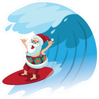 Santa Claus Surfing A Gnarly Wave Sticker