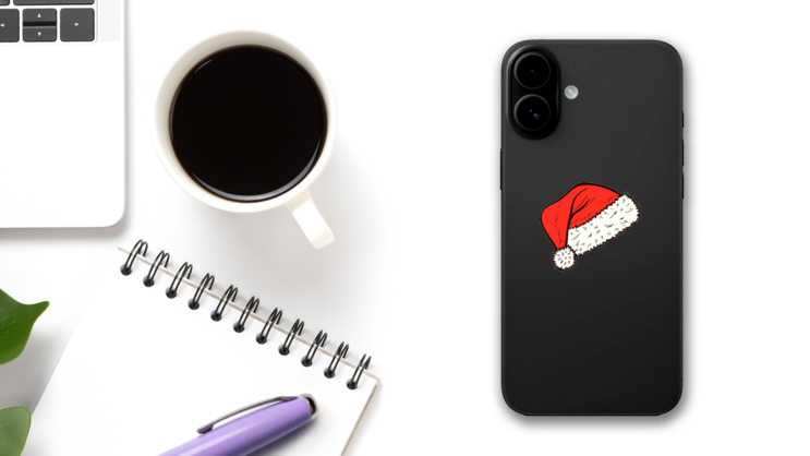 Santa Hat Sticker on a Phone (New) example