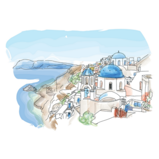 Santorini Island, Greece Famous White Houses Illustration Sticker