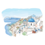 Santorini Island, Greece Famous White Houses Illustration Sticker