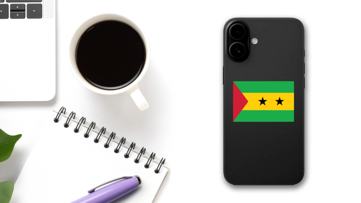 Sao Tome And Principe Flag Sticker on a Phone (New) example