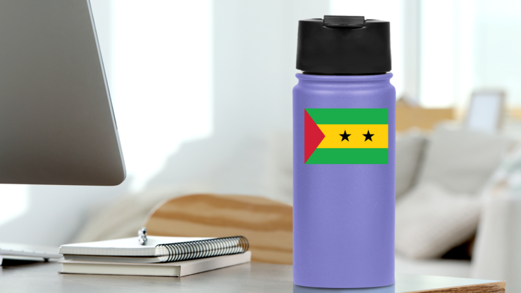 Sao Tome And Principe Flag Sticker on a Water Bottle (New) example