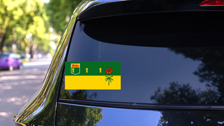 Saskatchewan Flag Sticker on a Rear Car Window (New) example