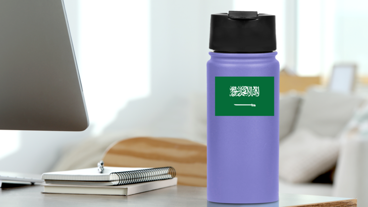 Saudi Arabia Flag Sticker on a Water Bottle (New) example