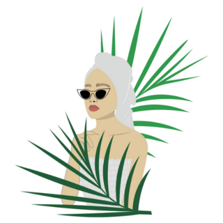 Sauna Girl Standing Between Palm Leaves Sticker
