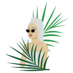 Sauna Girl Standing Between Palm Leaves Sticker