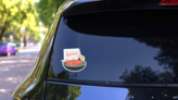 Sausage With Glasses On The Grill Relax Sticker on a Rear Car Window (New) example