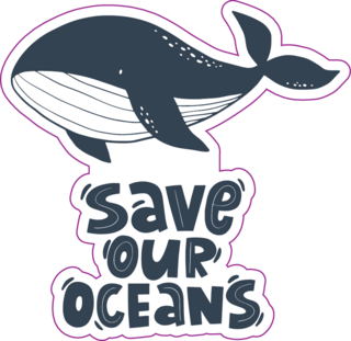 Save Our Oceans, Modern Lettering With Hand Drawn Whale Sticker