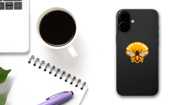 Save The Bees Sticker on a Phone (New) example