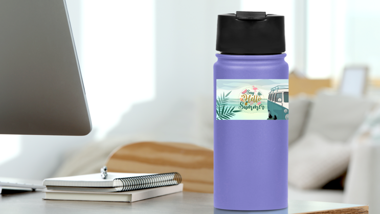 Say Hello To Summer Beach Sticker on a Water Bottle (New) example