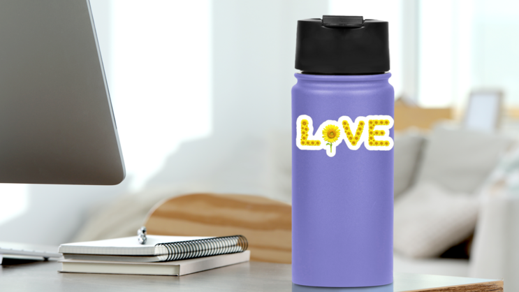 Say Love By Sunflower Sticker on a Water Bottle (New) example