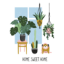 Scandinavian Style Home Sweet Home with Happy Plants and Dog Sticker