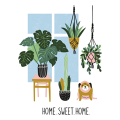 Scandinavian Style Home Sweet Home with Happy Plants and Dog Sticker