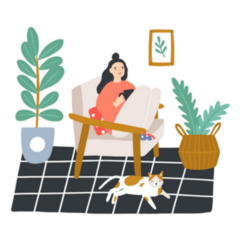 Scandinavian Woman With Plants And A Cat Sticker