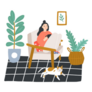 Scandinavian Woman With Plants And A Cat Sticker