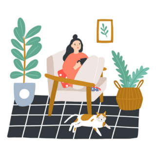 Scandinavian Woman With Plants And A Cat Sticker
