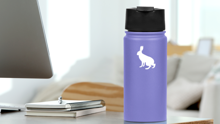 Scared Rabbit Sticker on a Water Bottle (New) example