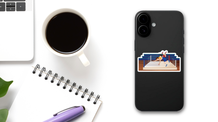 Scene With People Doing Wrestling In The Ring Sticker on a Phone (New) example