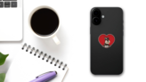 Schnauzer Heart Sticker on a Phone (New) example