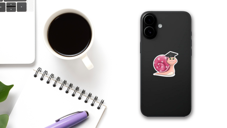 Scholar Snail Sticker on a Phone (New) example