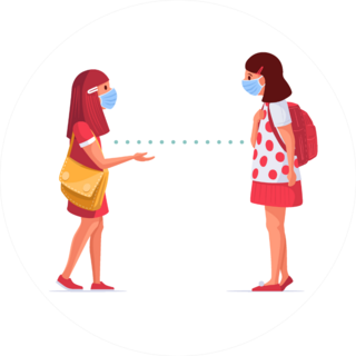 School Friends In Face Masks Social Distancing Stickers