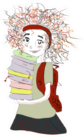Schoolgirl With A Stack Of Books And A Backpack Sticker