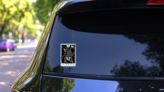 Scorpio Blackwork Tarot Card Sticker on a Rear Car Window (New) example
