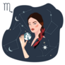 Scorpio Woman Holding A Planet Against Stars And Planets Sticker
