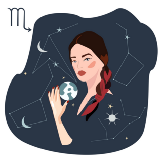 Scorpio Woman Holding A Planet Against Stars And Planets Sticker