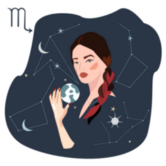 Scorpio Woman Holding A Planet Against Stars And Planets Sticker