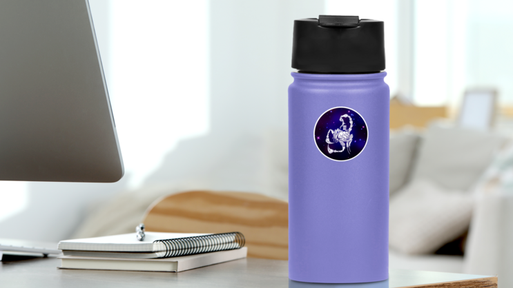 Scorpio Zodiac Sign In Galaxy Sticker on a Water Bottle (New) example