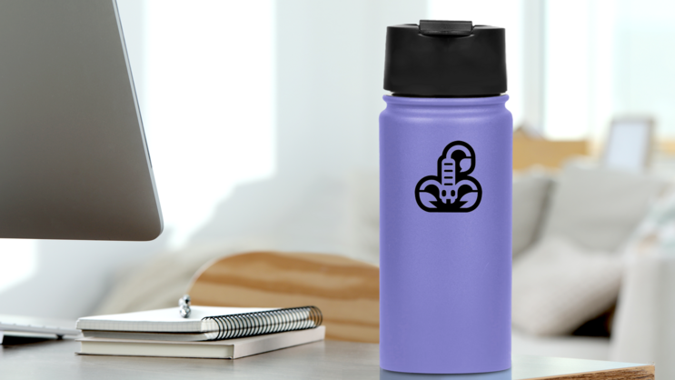 Scorpion Icon Sticker on a Water Bottle (New) example