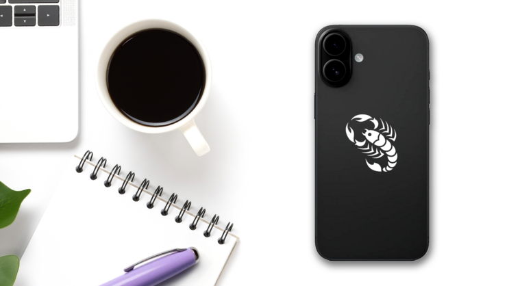 Scorpion With Dot On Forehead Sticker on a Phone (New) example