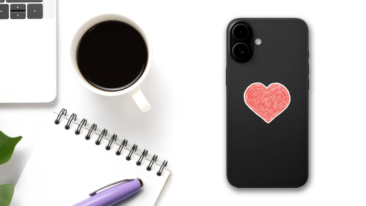 Scribbled Heart Sticker on a Phone (New) example