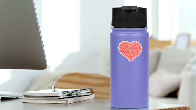 Scribbled Heart Sticker on a Water Bottle (New) example