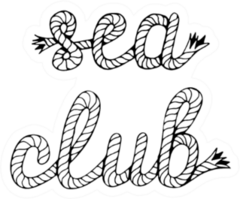 Sea Club Handwritten Lettering With Sea Boat Rope Sticker