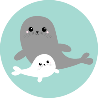 Sea Lion Harp Seal Pup Set On Blue Sticker