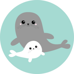 Sea Lion Harp Seal Pup Set On Blue Sticker