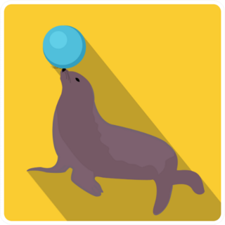 Sea Lion With A Ball, Circus Icon In Yellow Sticker
