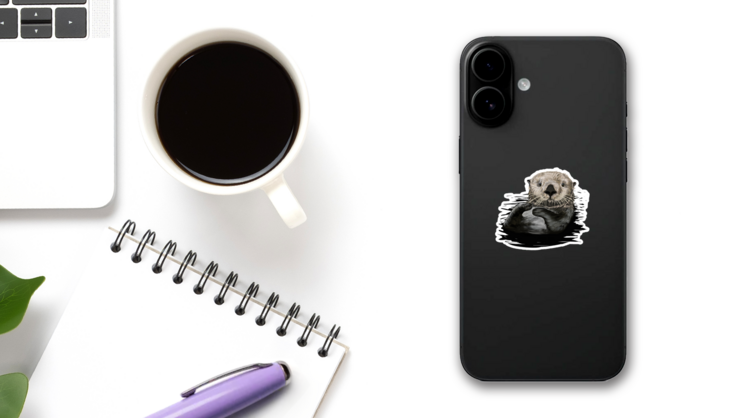 Sea Otter Illustration Sticker on a Phone (New) example