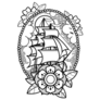 Sea Ship With Flowers Traditional Tattoo Sticker