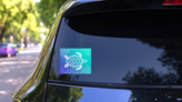 Sea Turtle In Line Art Sticker on a Rear Car Window (New) example