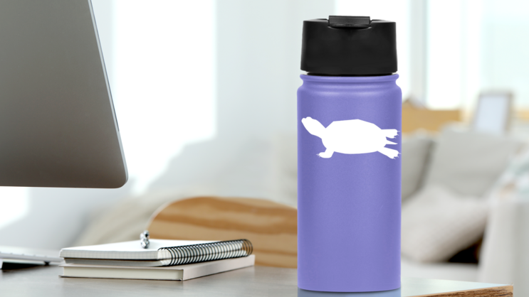 Sea Turtle Silhouette Sticker on a Water Bottle (New) example