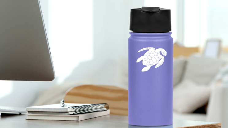 Sea Turtle Smiling Sticker on a Water Bottle (New) example