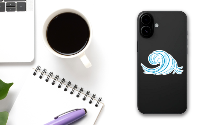Sea Wave Illustration Sticker on a Phone (New) example
