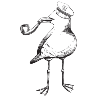 Seagull In Captains Cap Sticker