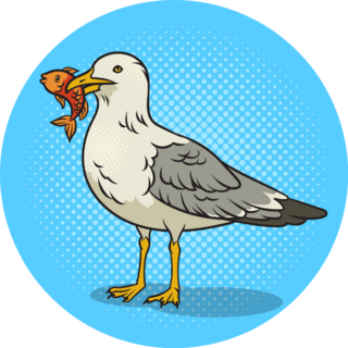Seagull With Fish Comic Sticker
