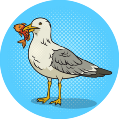 Seagull With Fish Comic Sticker